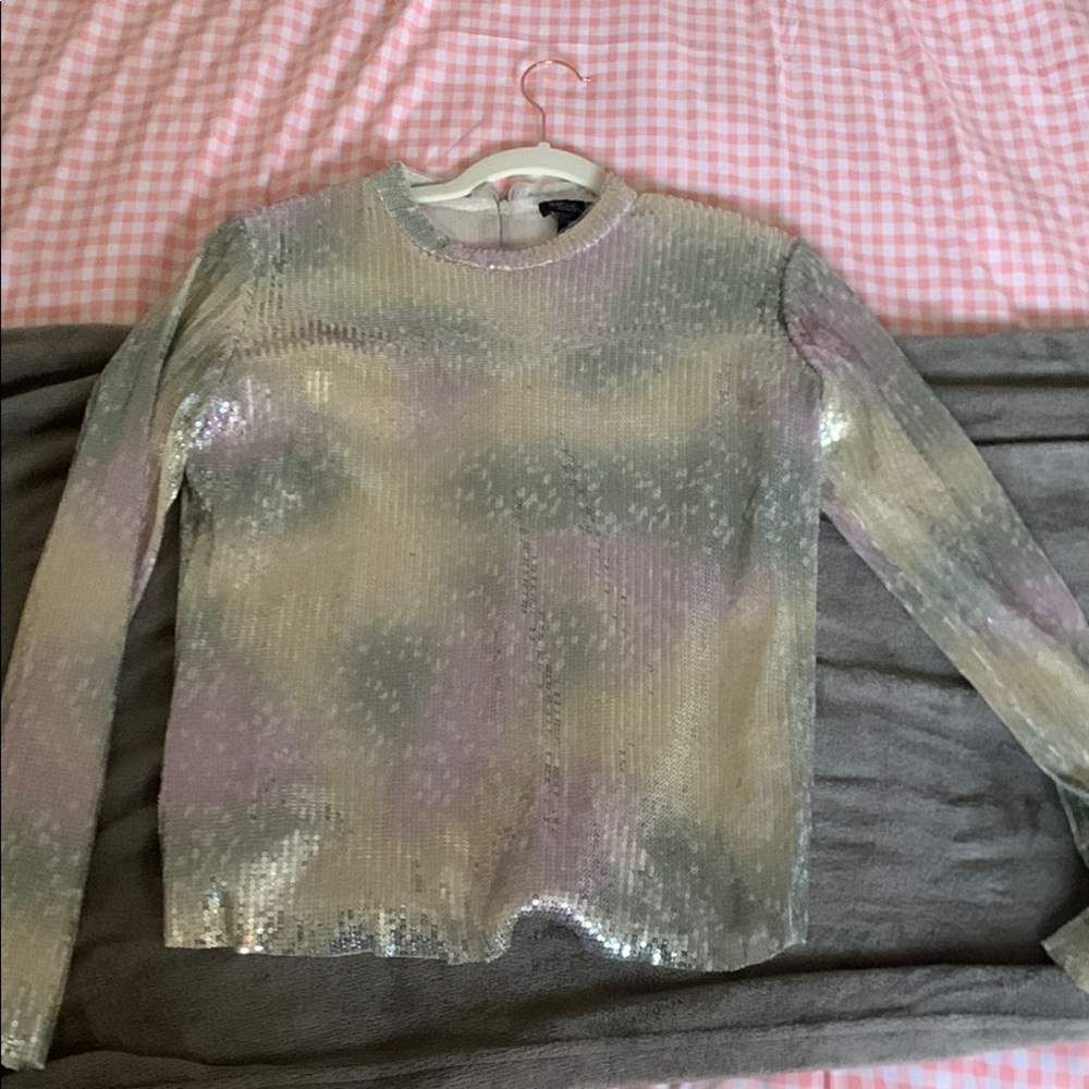 Rachel Zoe Silver Sequin Fitted Sweatshirt